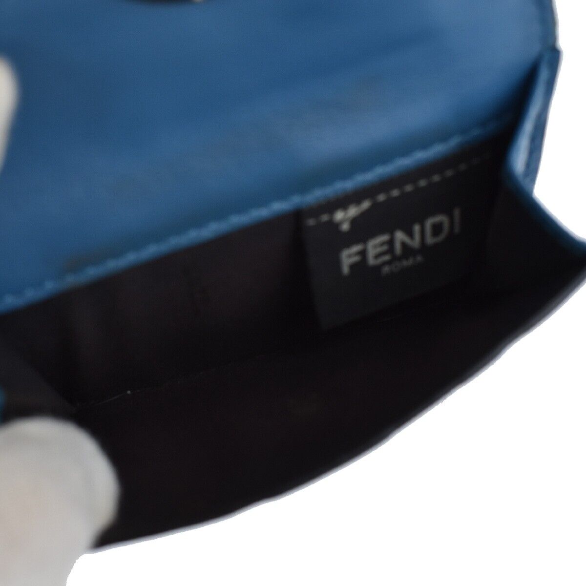 FENDI Zucca Pattern Mini Trifold Wallet Purse Leather Blue White Italy 61YD091