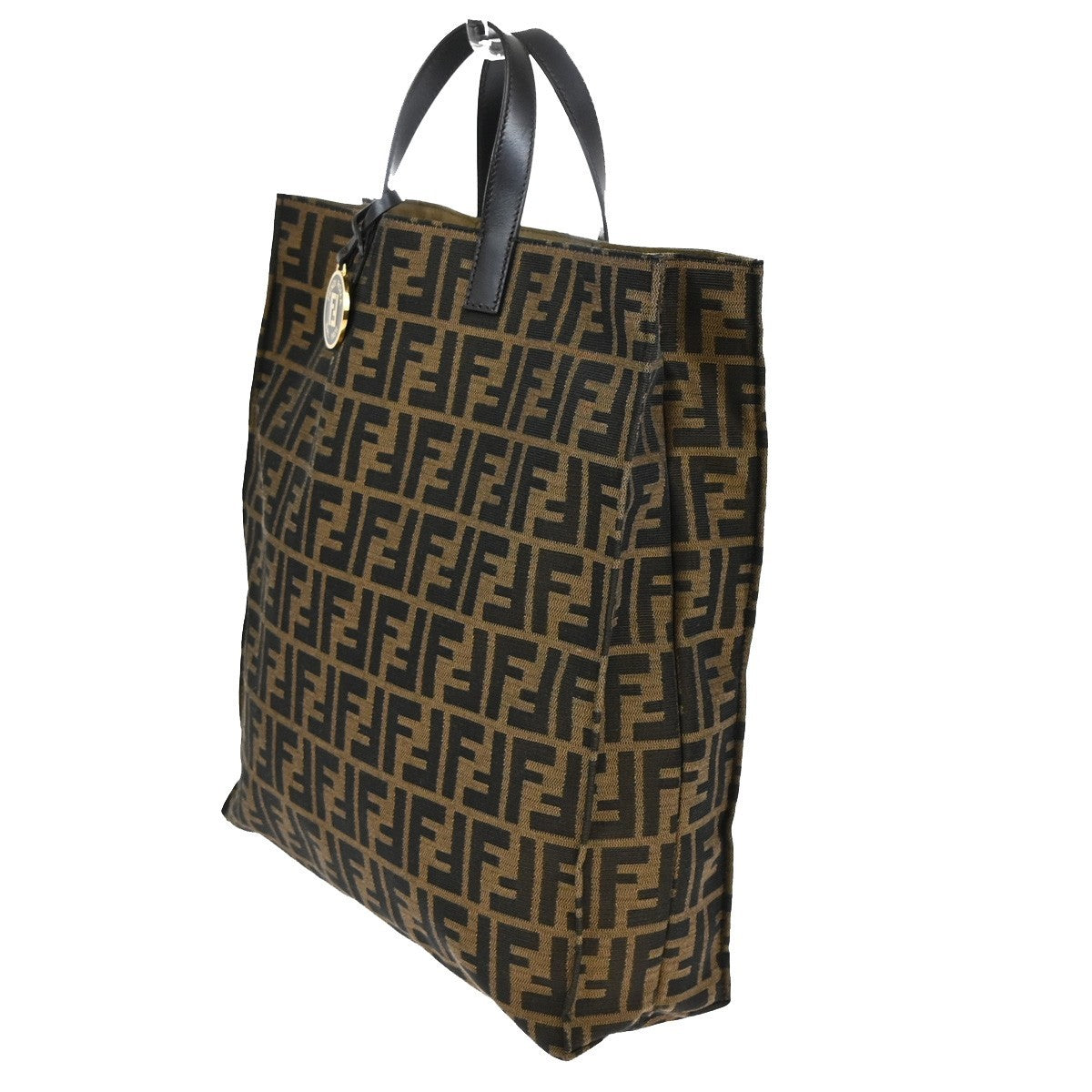 FENDI Logo Zucca Pattern Hand Tote Bag Canvas Leather Brown GHW Italy 77KB416