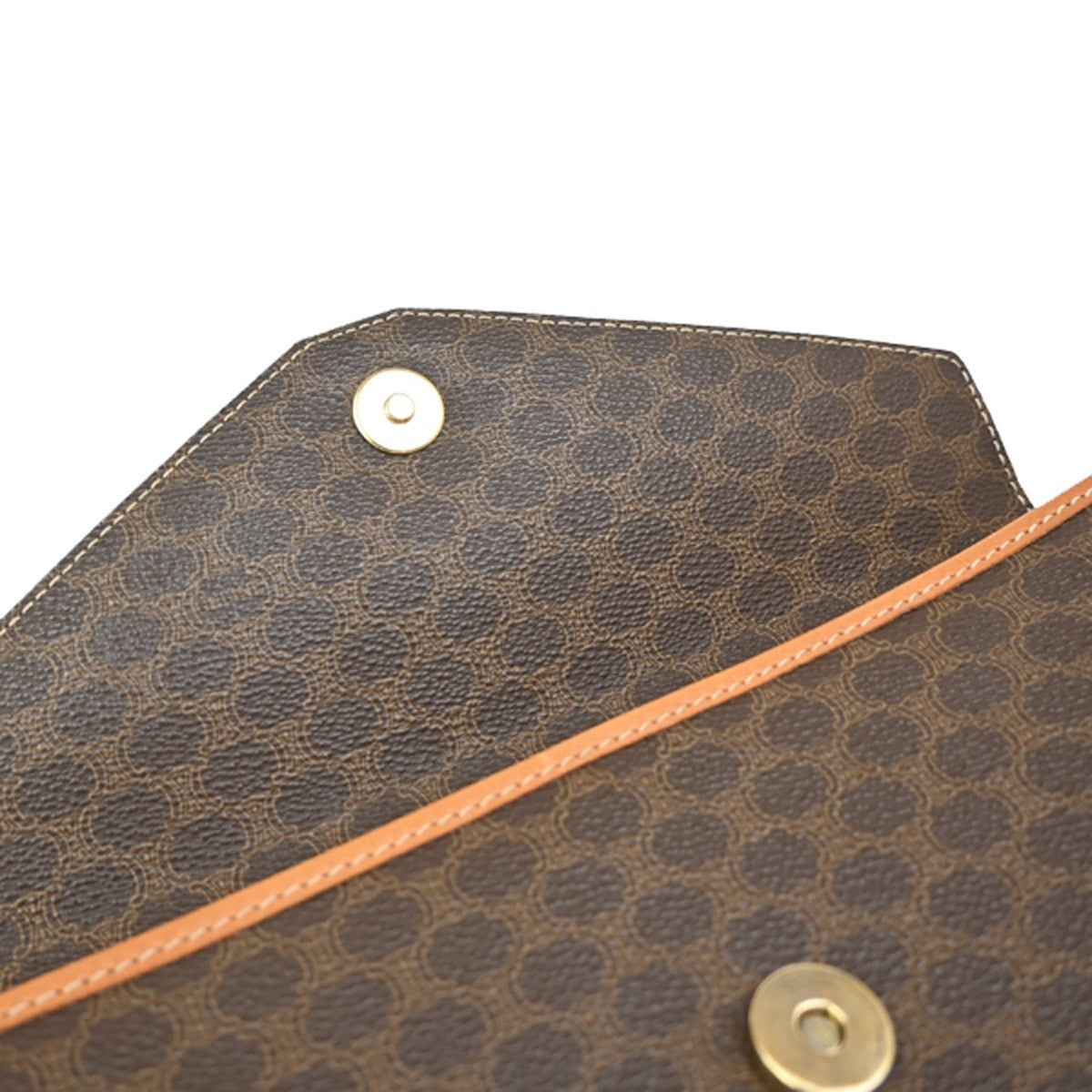CELINE Logo Macadam Pattern Clutch Bag PVC Leather Brown GHW Italy 08EF822