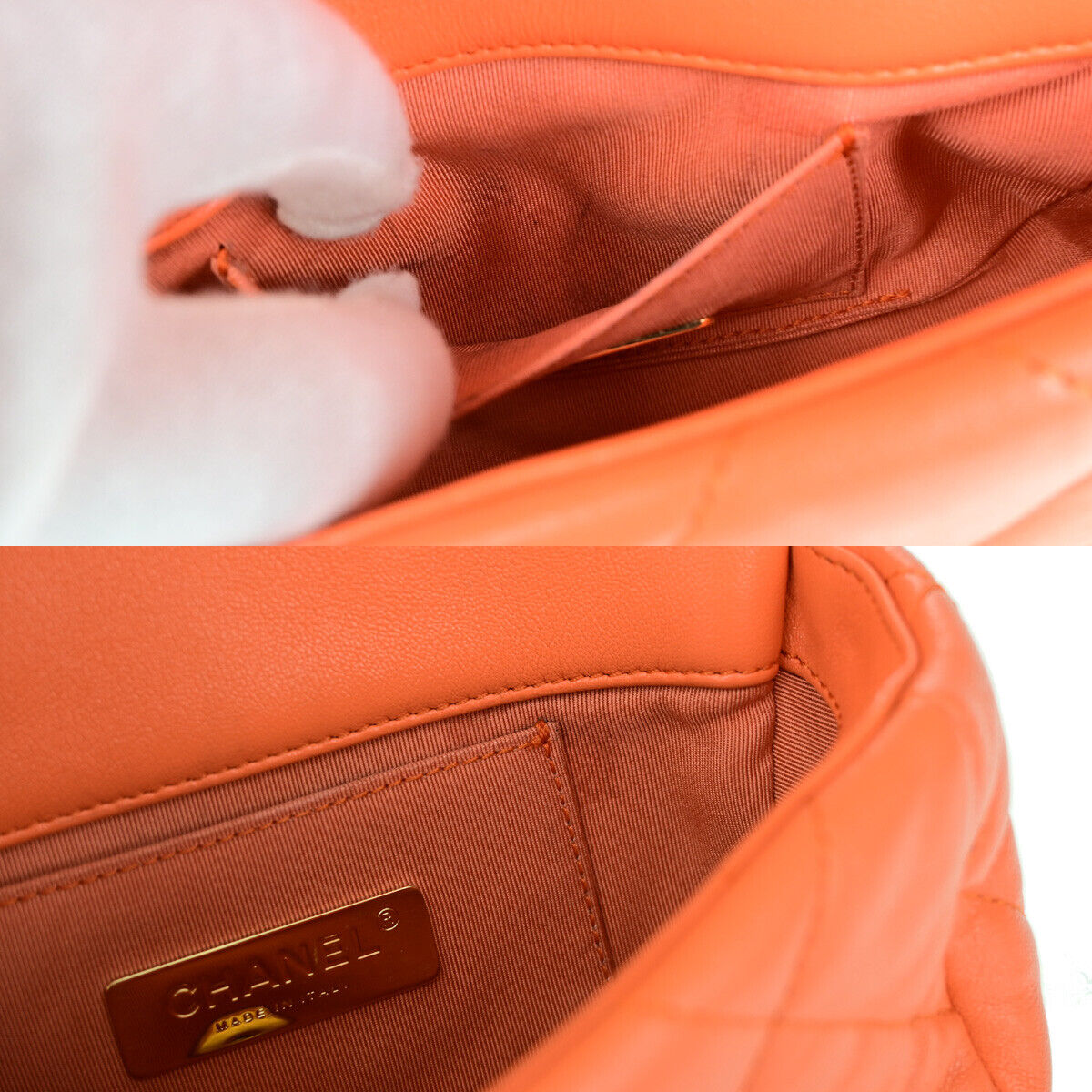 CHANEL 19 CC Logo Quilted Chain Waist Bum Body Bag Leather Orange GHW 813RK713