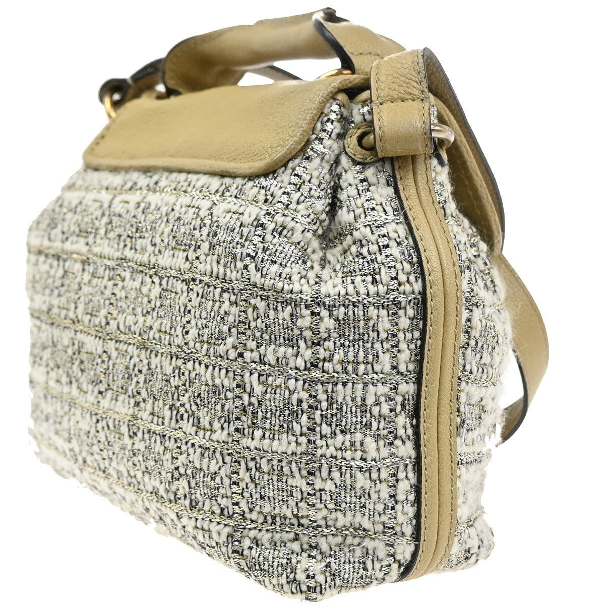 CHLOE Logo Elsie 2Way Shoulder Hand Bag Tweed Leather Beige GHW Italy 64KP549