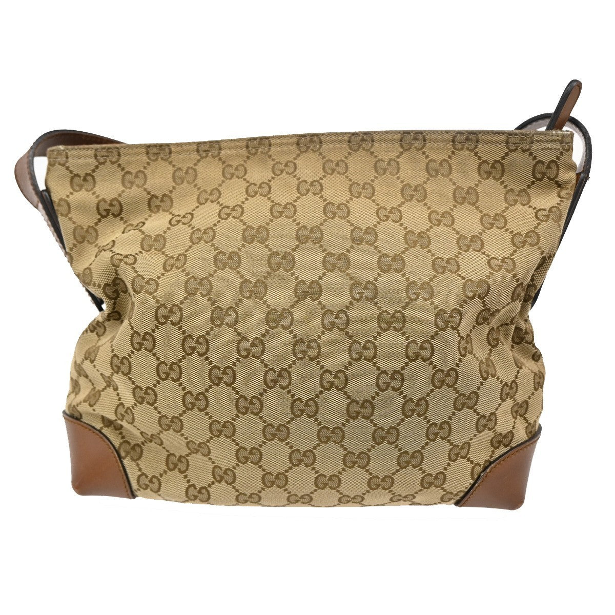 GUCCI Logo Sherry GG Pattern Shoulder Bag Canvas Leather Brown SHW Italy 65TA112