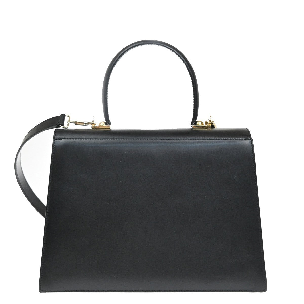 SALVATORE FERRAGAMO Logo Gancini Hand Bag Leather Black GHW Italy 84RF671