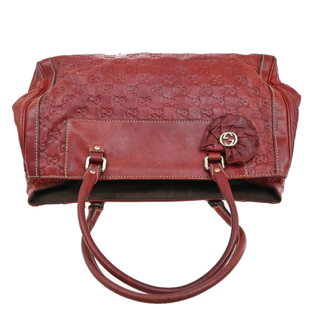 GUCCI Guccisima Hand Bag Leather Flower Motif Red GHW Italy 33MA090