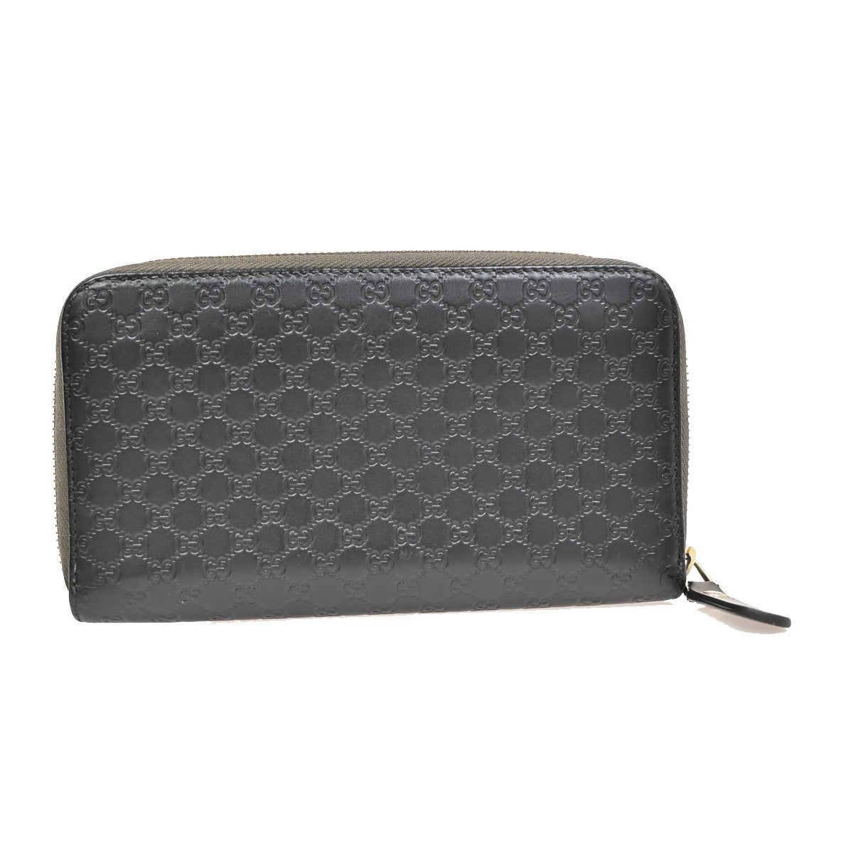 GUCCI Micro Guccissima GG Pattern Long Zipper Wallet Leather Black Gold 31KB287