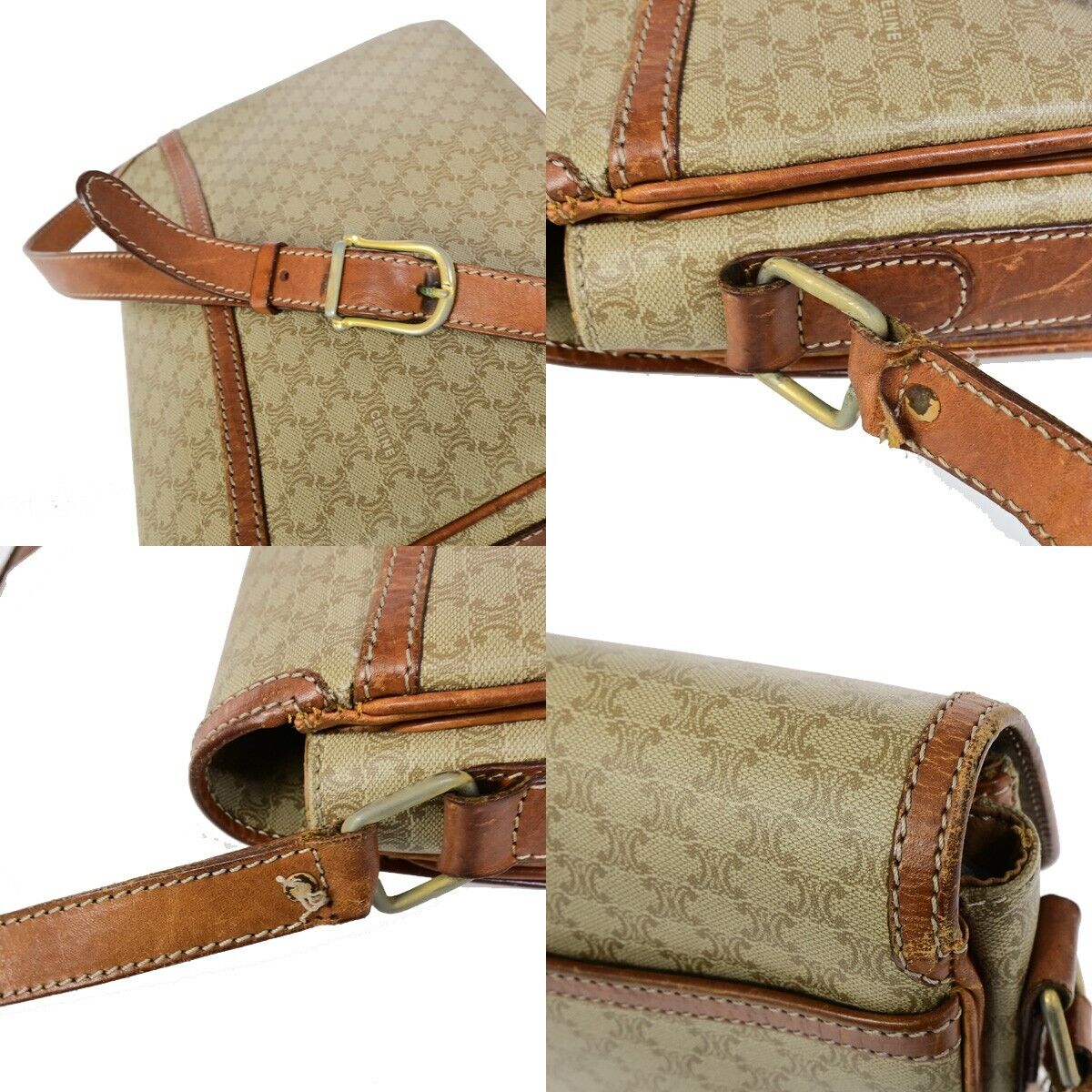 CELINE Logo Macadam Pattern Shoulder Bag PVC Leather Beige Italy 04EB426