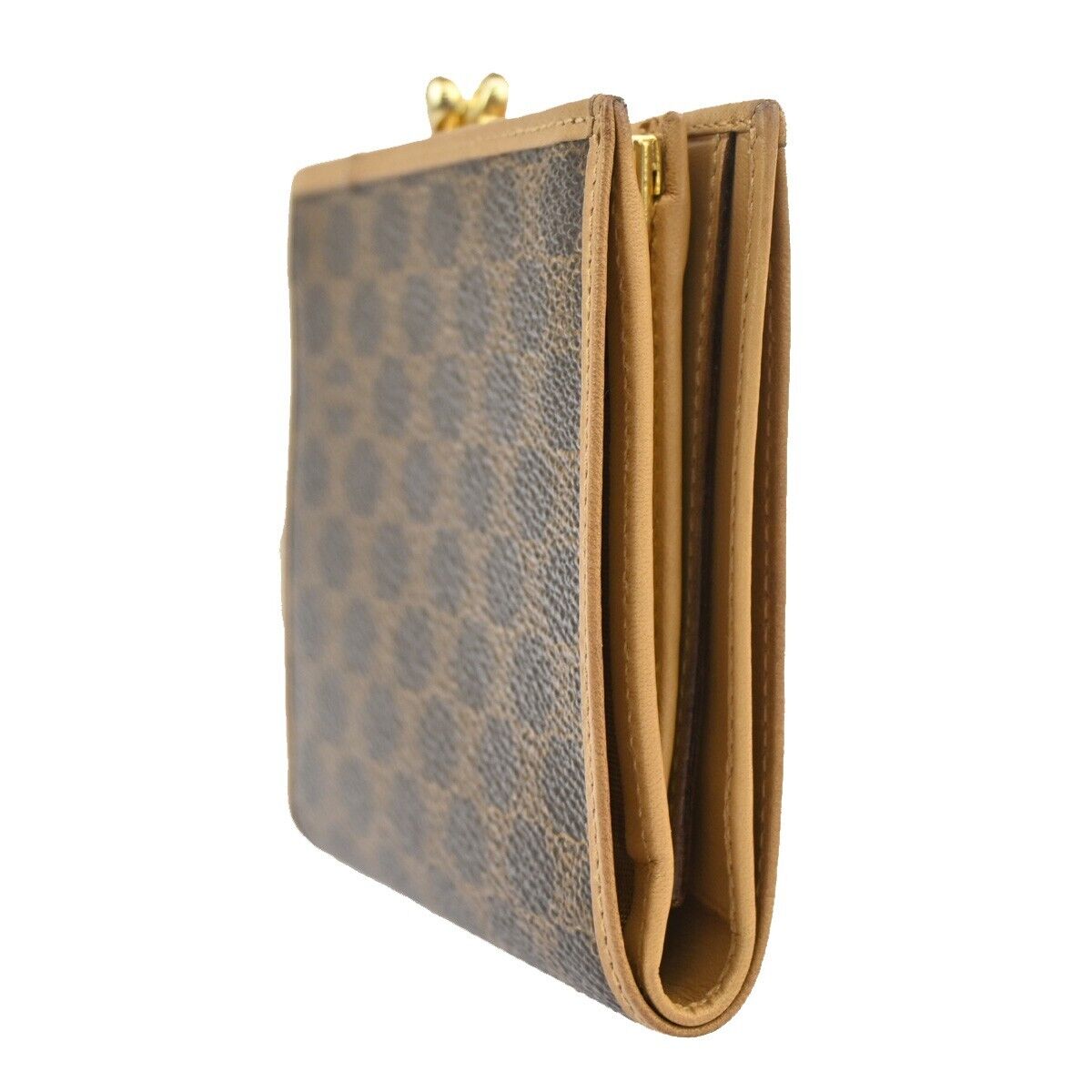 CELINE Logo Macadam Pattern Bifold Wallet PVC Leather Brown Italy 02EA884