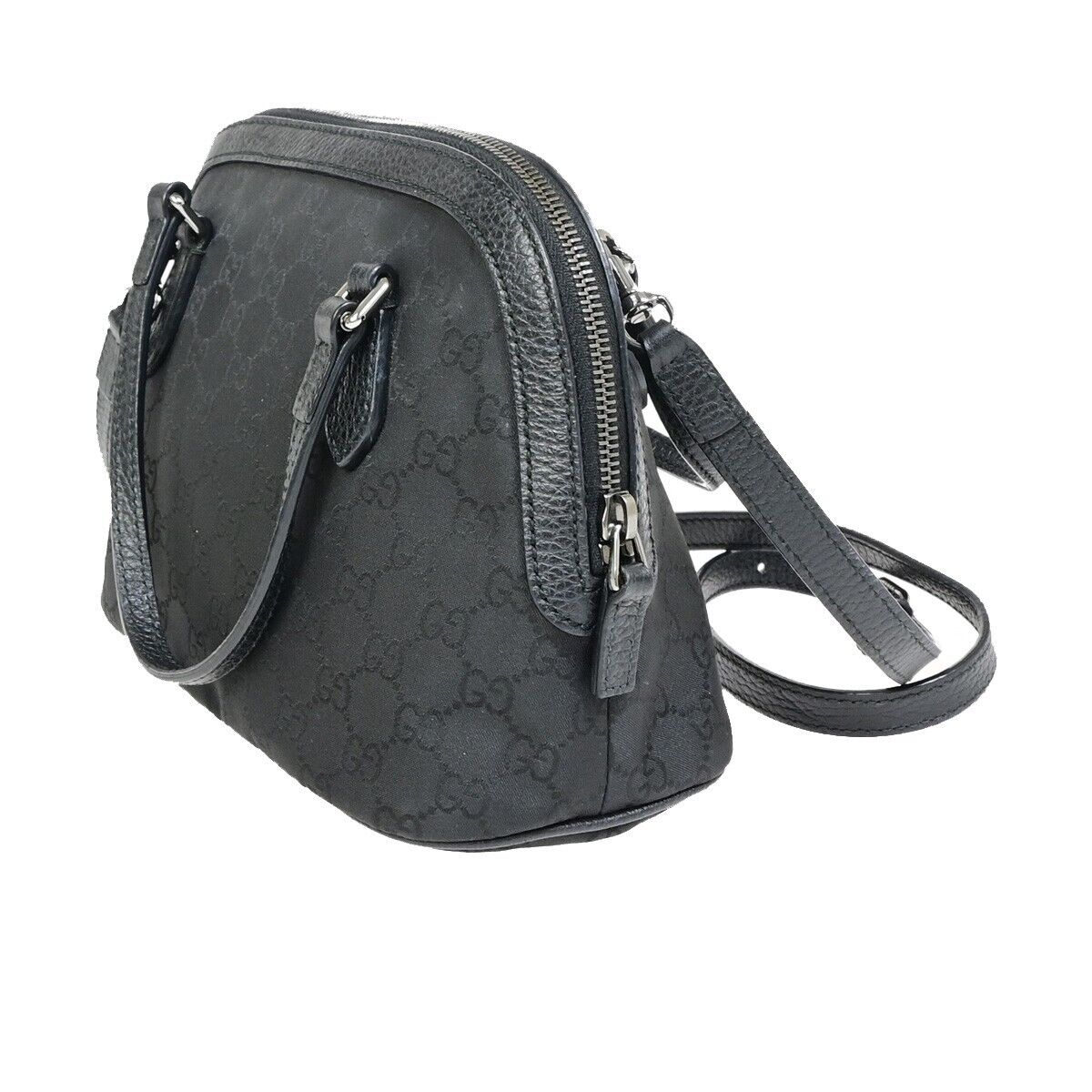 GUCCI GG Pattern 2Way Shoulder Hand Bag Canvas Leather Black Silver 85EB461