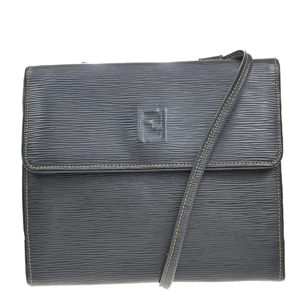 FENDI Logo Zucca Pattern Shoulder Bag Canvas Leather Brown Black GHW 76KP016