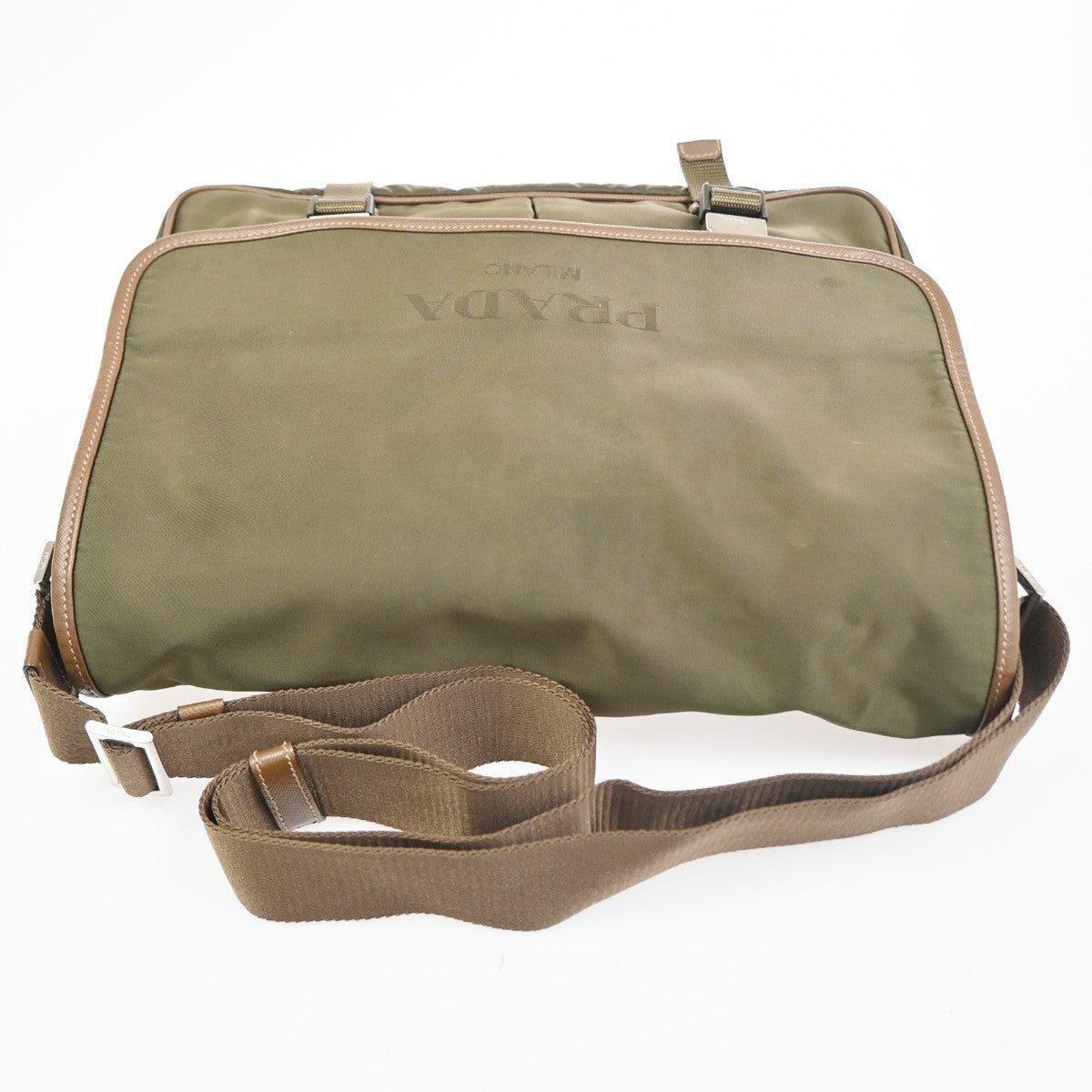 PRADA MILANO Tessuto Messenger Shoulder Bag Nylon Leather Italy Khaki 32CA854