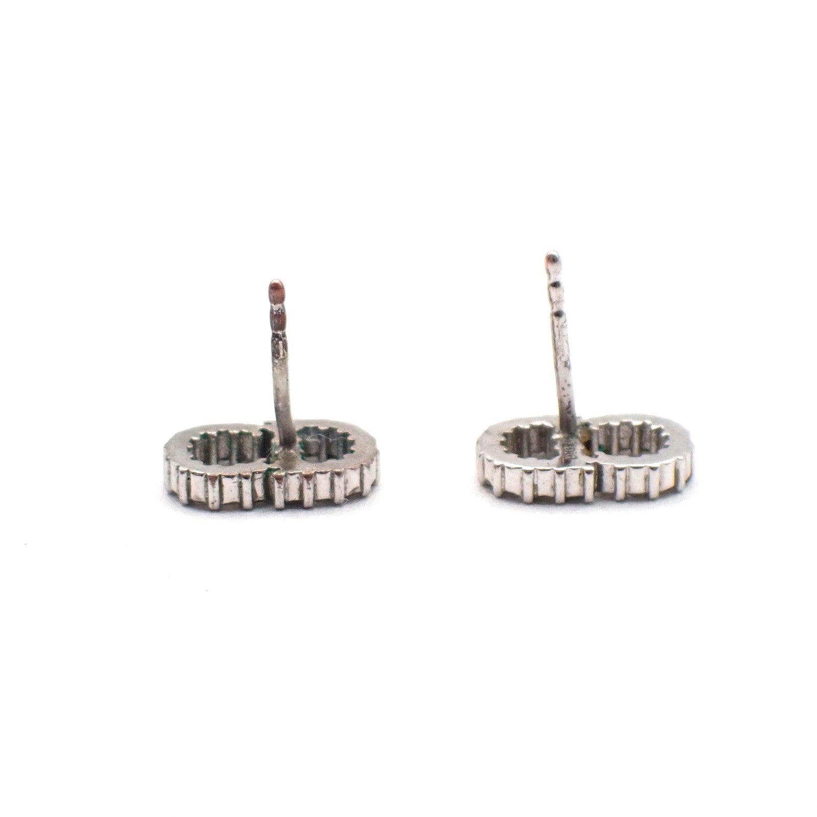 CHRISTIAN DIOR CD Logo Rhinestone Piercing Earrings Silver 62RL850