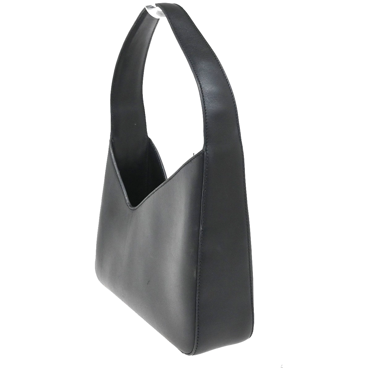 PRADA Logo Asymmetry Mini Hobo Shoulder Bag Leather Black Italy 11YJ086