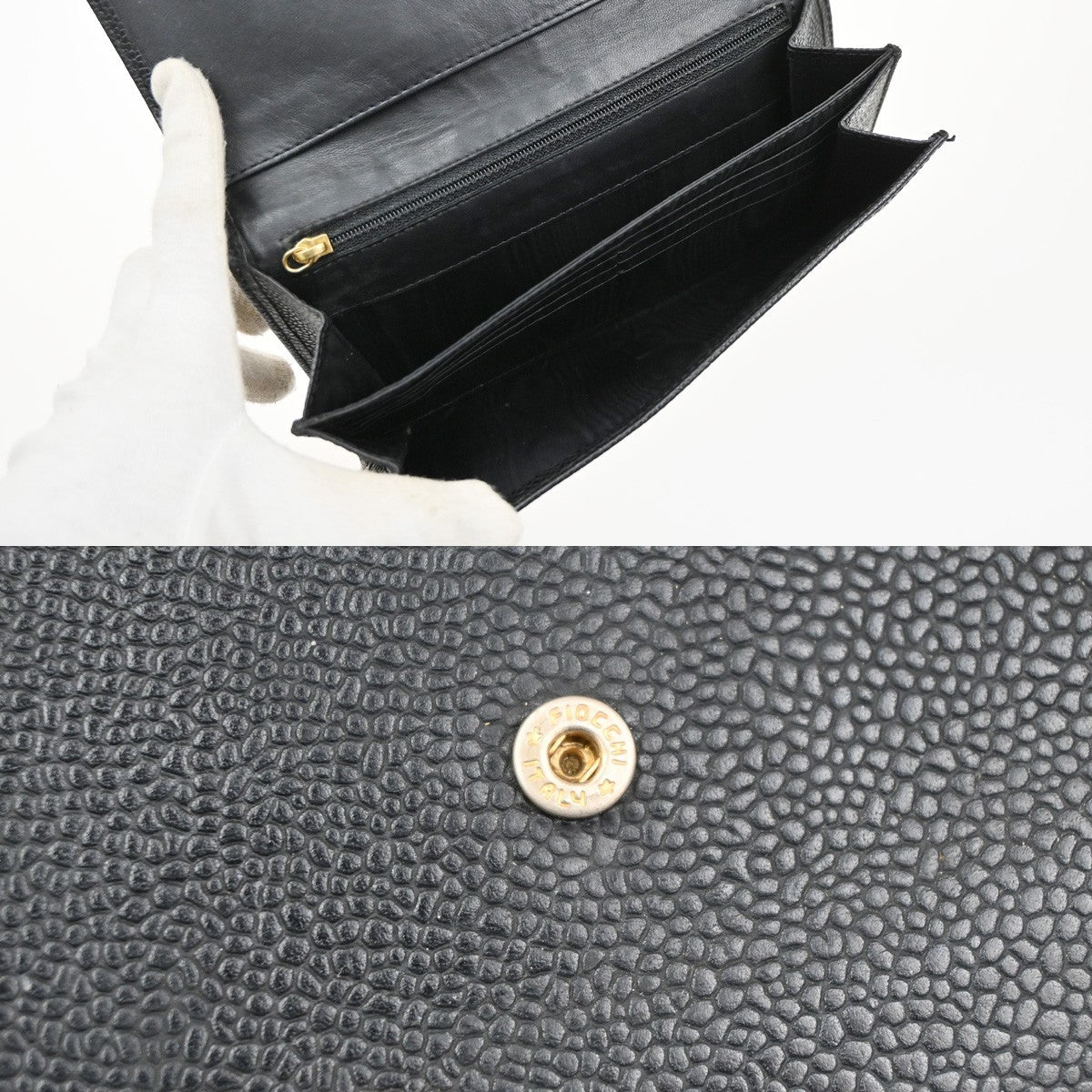 CHANEL CC Logo Bifold Long Wallet Grained Calfskin Leather Black Italy 65MA653