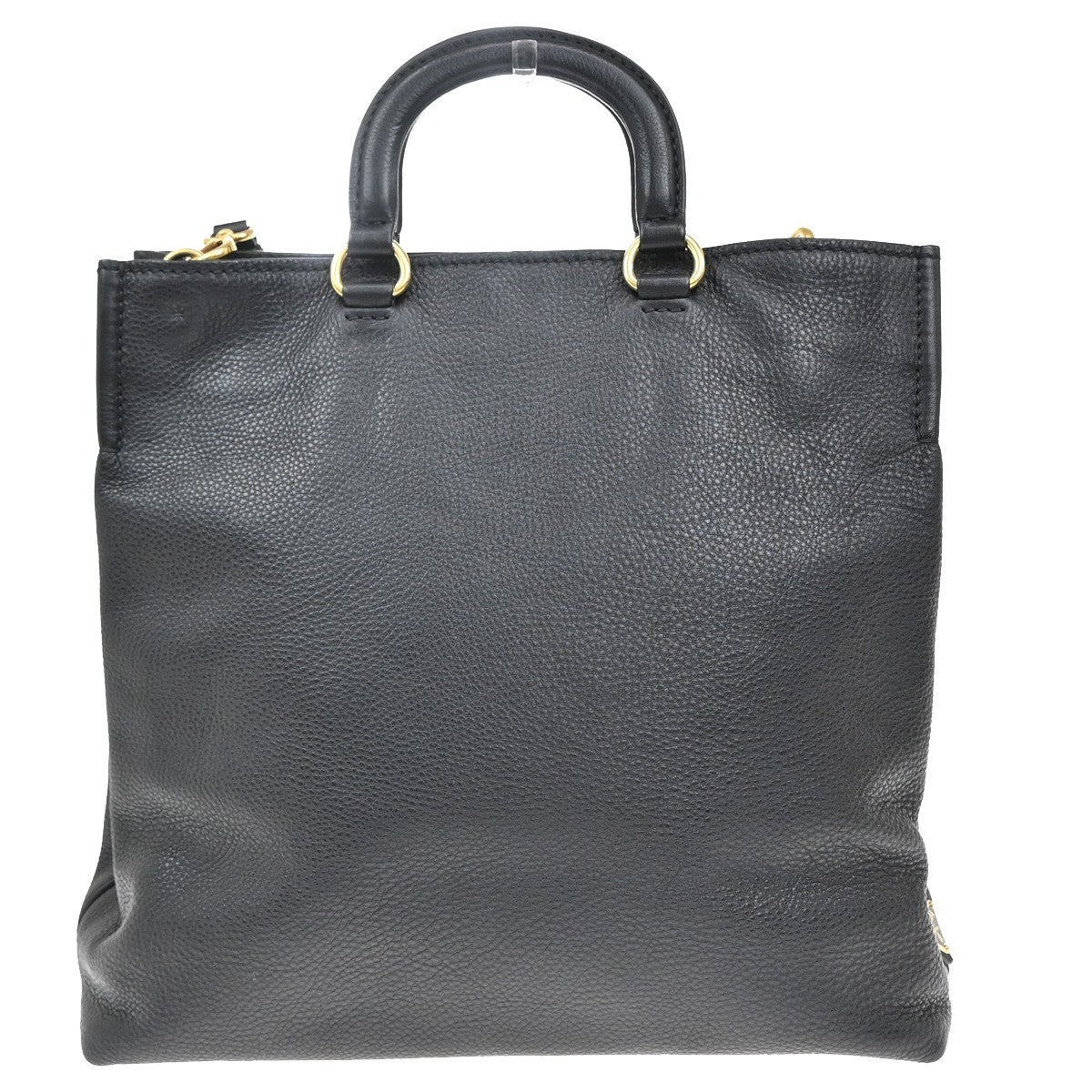 PRADA Logo 2Way Shoulder Hand Bag Vit Daino Leather Black GHW 25RF857