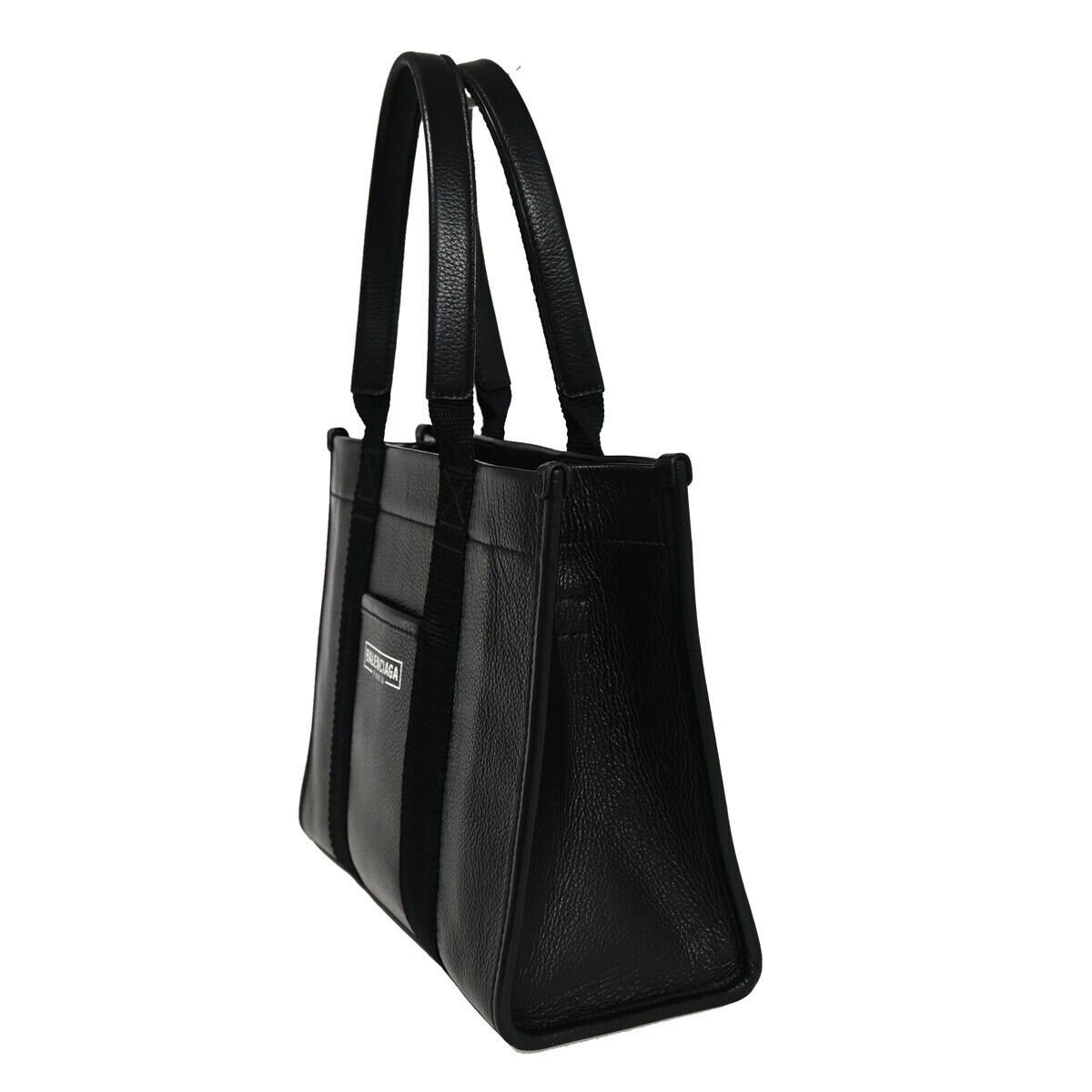 BALENCIAGA Logo Hardware Small Tote Bag Hand Bag Leather Black Italy 18GA901