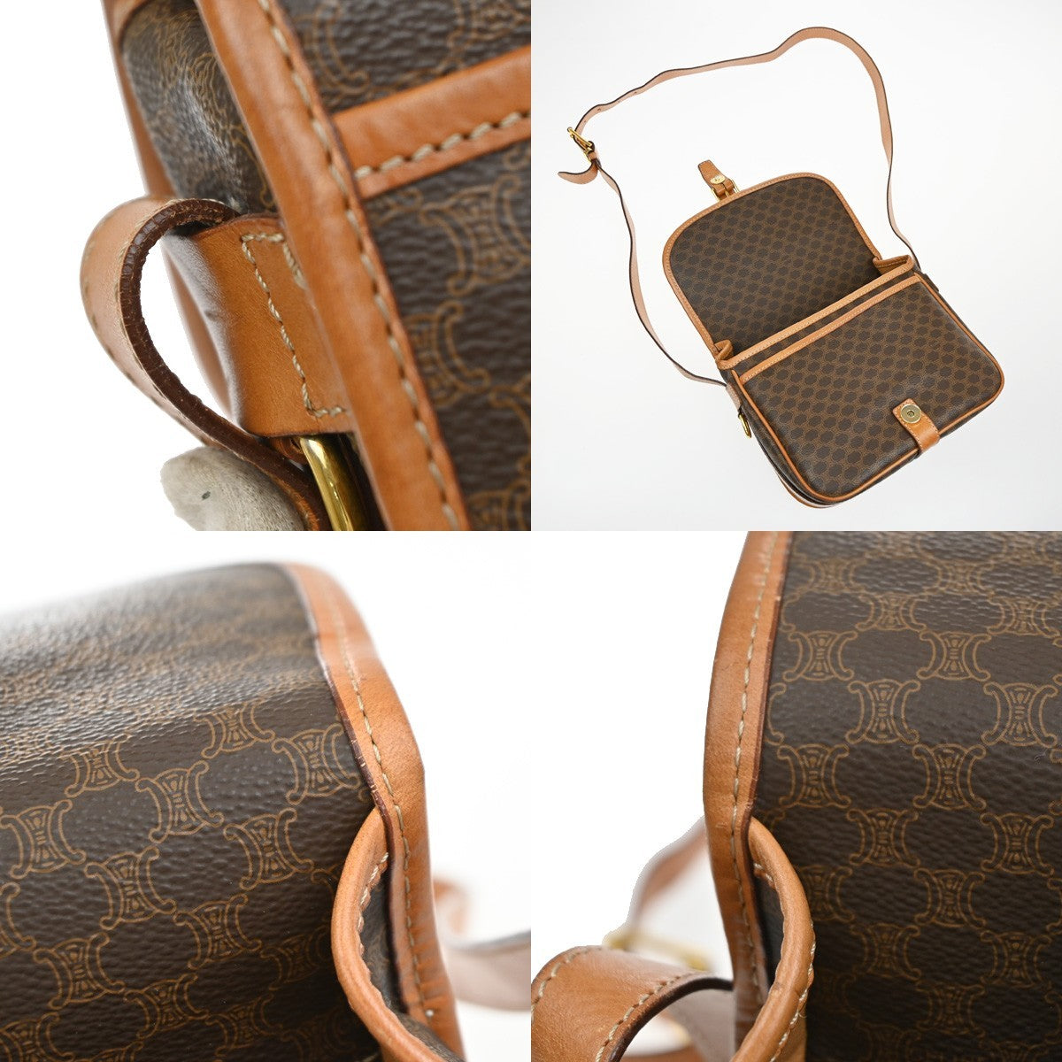 CELINE Logo Macadam Pattern Shoulder Bag PVC Leather Brown GHW Italy 67EG395