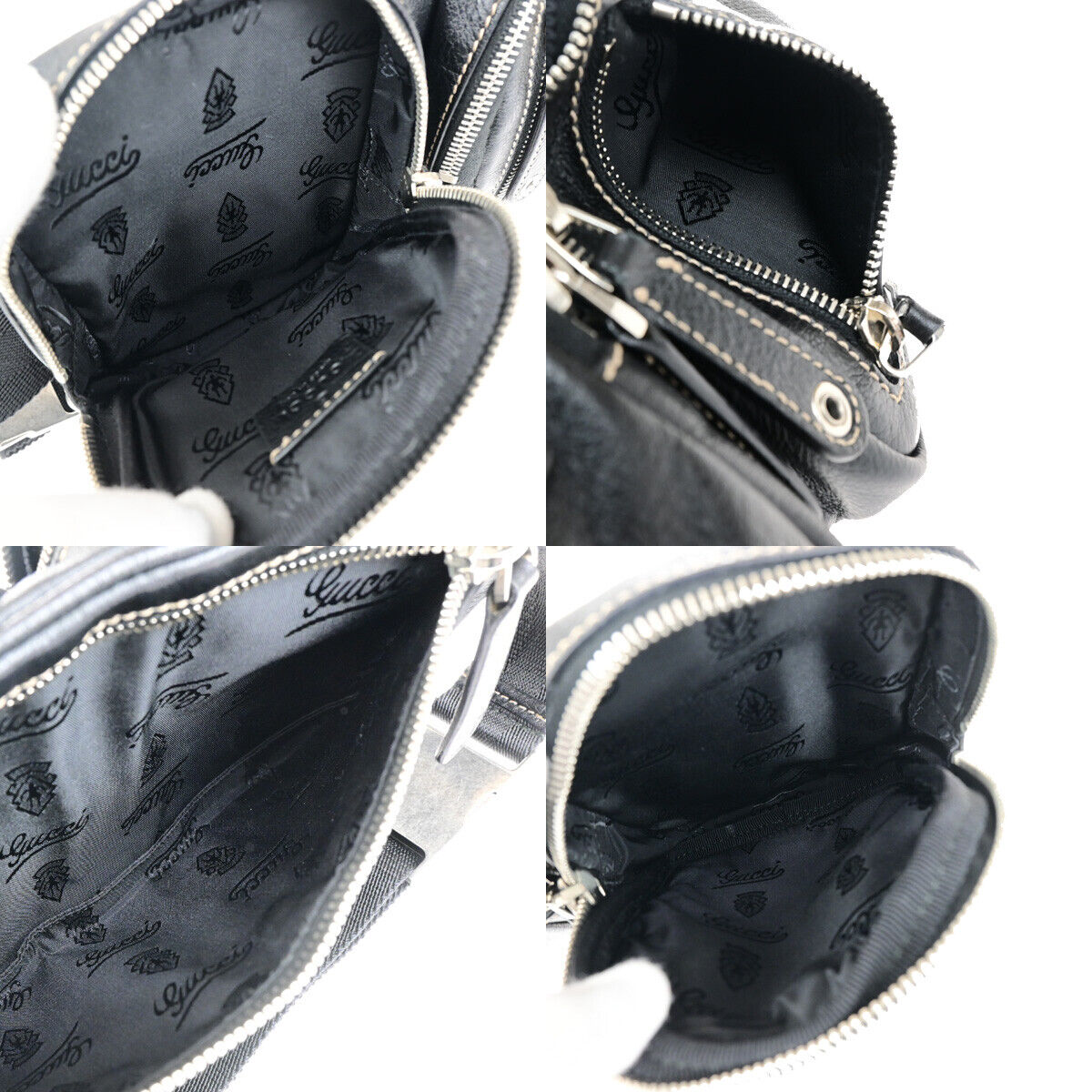 GUCCI Logo Waist Bum Body Bag Leather Black SHW Italy 77YG477