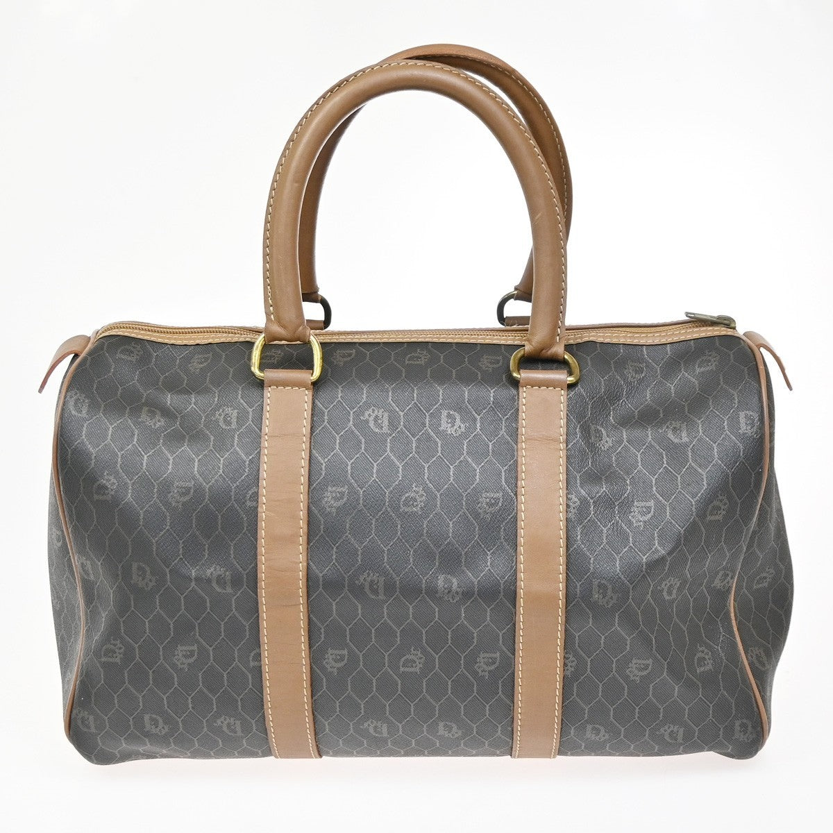 CHRISTIAN DIOR Logo Trotter Honeycomb Hand Bag PVC Leather BN Black GHW 38KC674