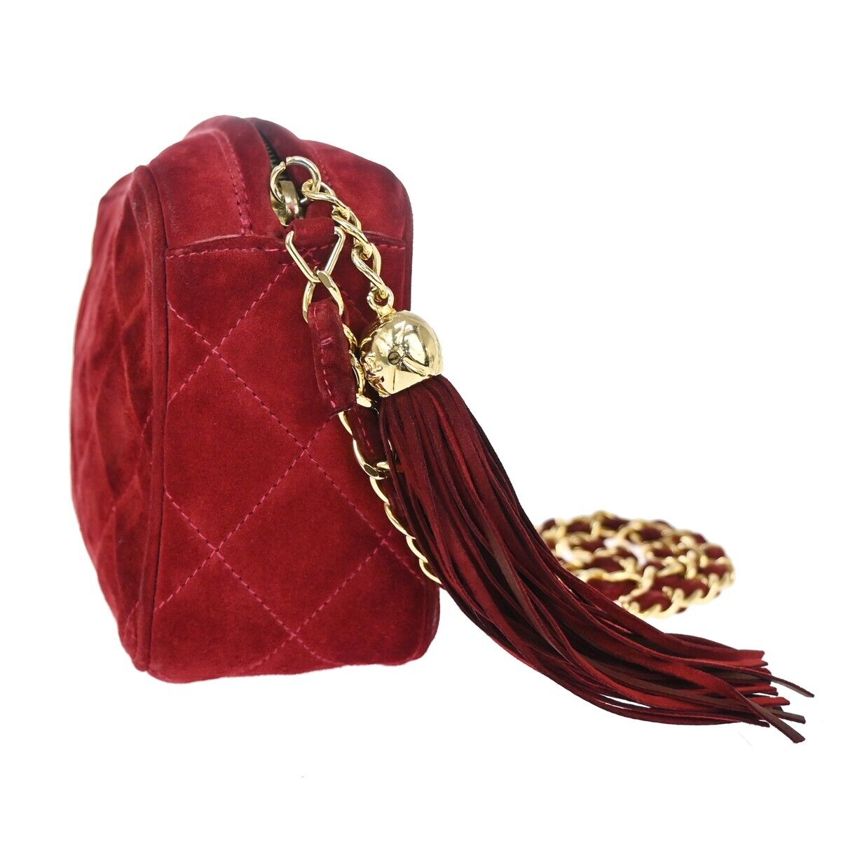 CHANEL CC Matelasse Tassel Mini Chain Shoulder Bag Suede Leather BX GHW 638FA087