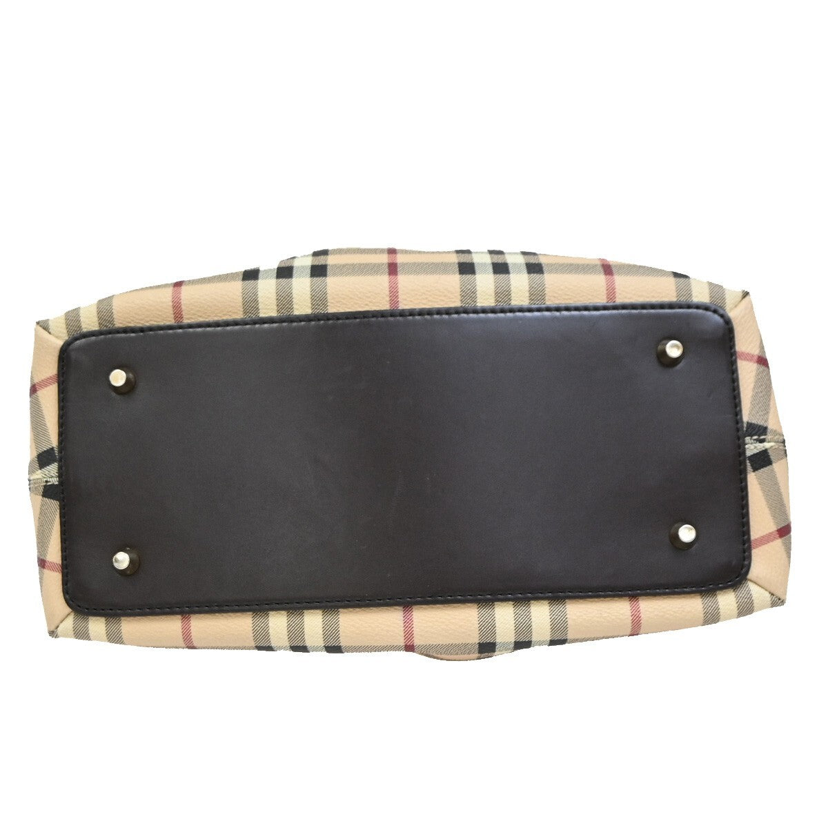 BURBERRY Logo Nova Hand Bag  Check PVC Leather Brown GHW 87RF419