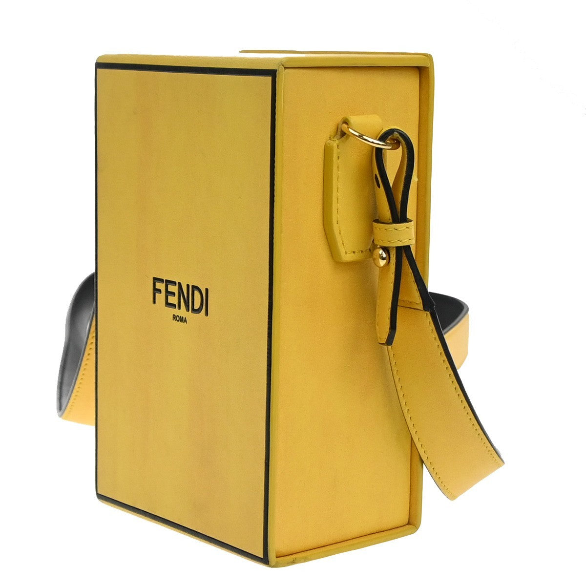 FENDI Logo Box Vertical Mini Shoulder Bag Leather Yellow GHW Italy 74YH947