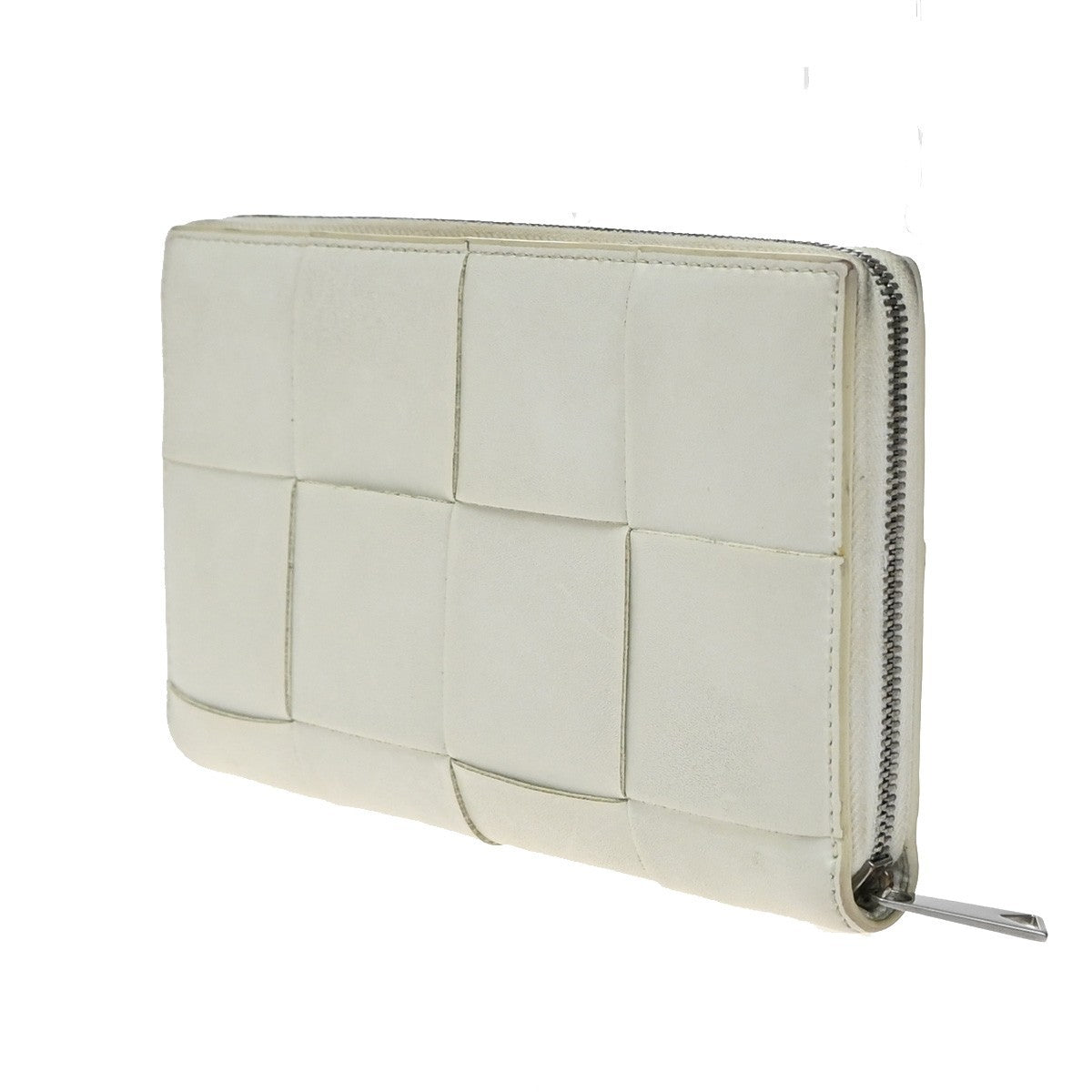 BOTTEGA VENETA Cassette Intrecciato Long Zipper Wallet Leather White 66KA968
