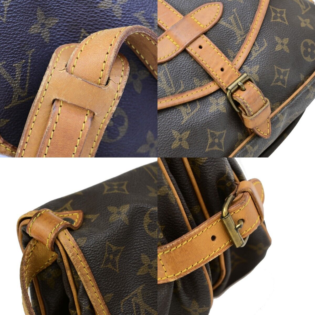 LOUIS VUITTON Logo Saumur 30 Shoulder Bag Monogram Leather Brown M42256 88ED062