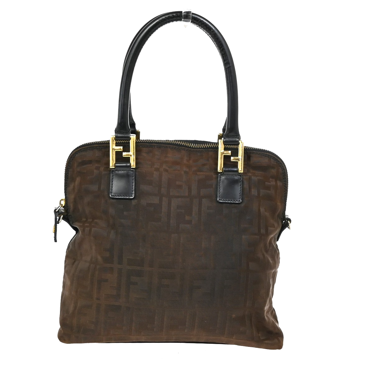 FENDI Logo Zucca Hand Bag Canvas Leather Brown GHW Italy 68TA033