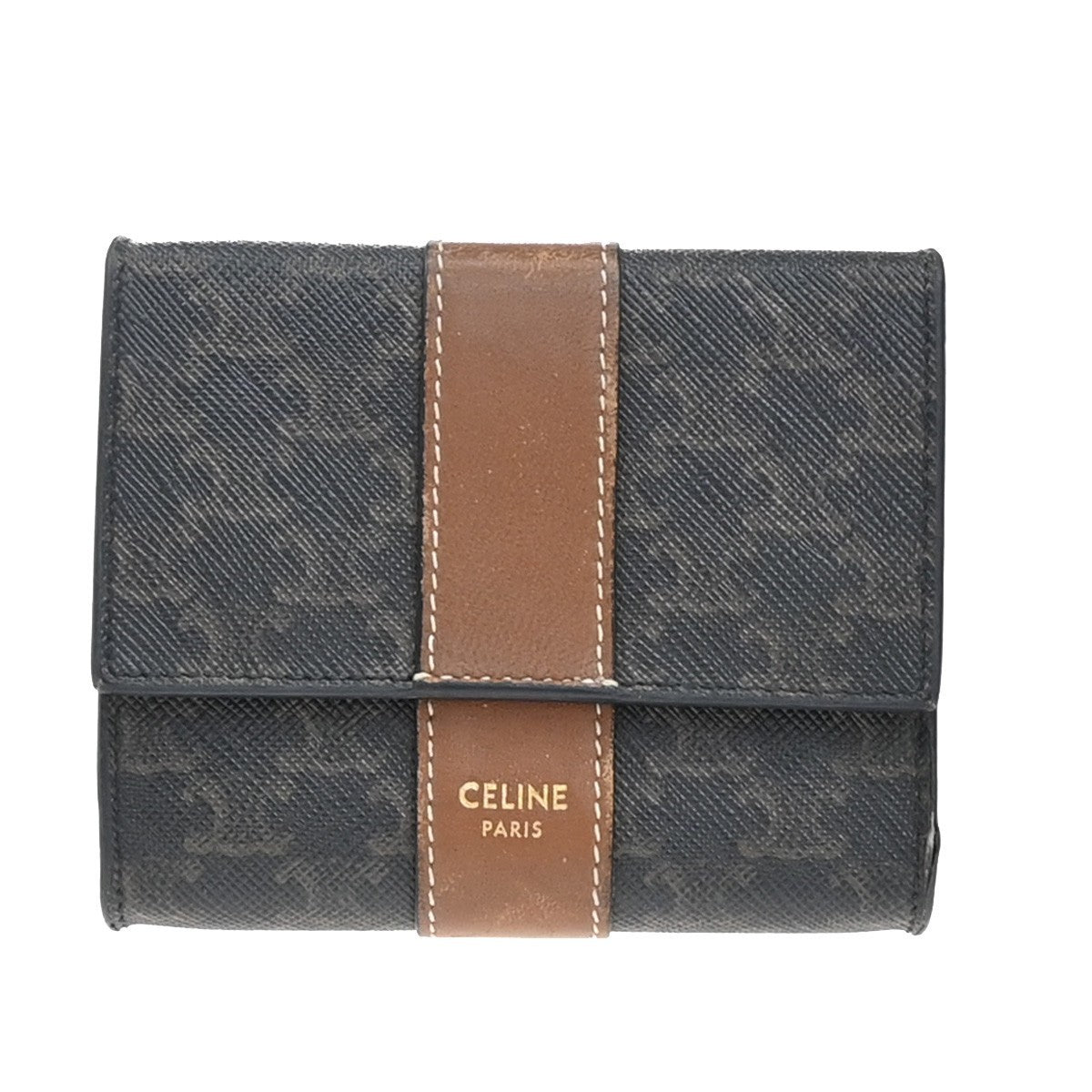 CELINE Logo Triomphe Pattern Bifold Wallet PVC Leather Brown Italy 68KP019