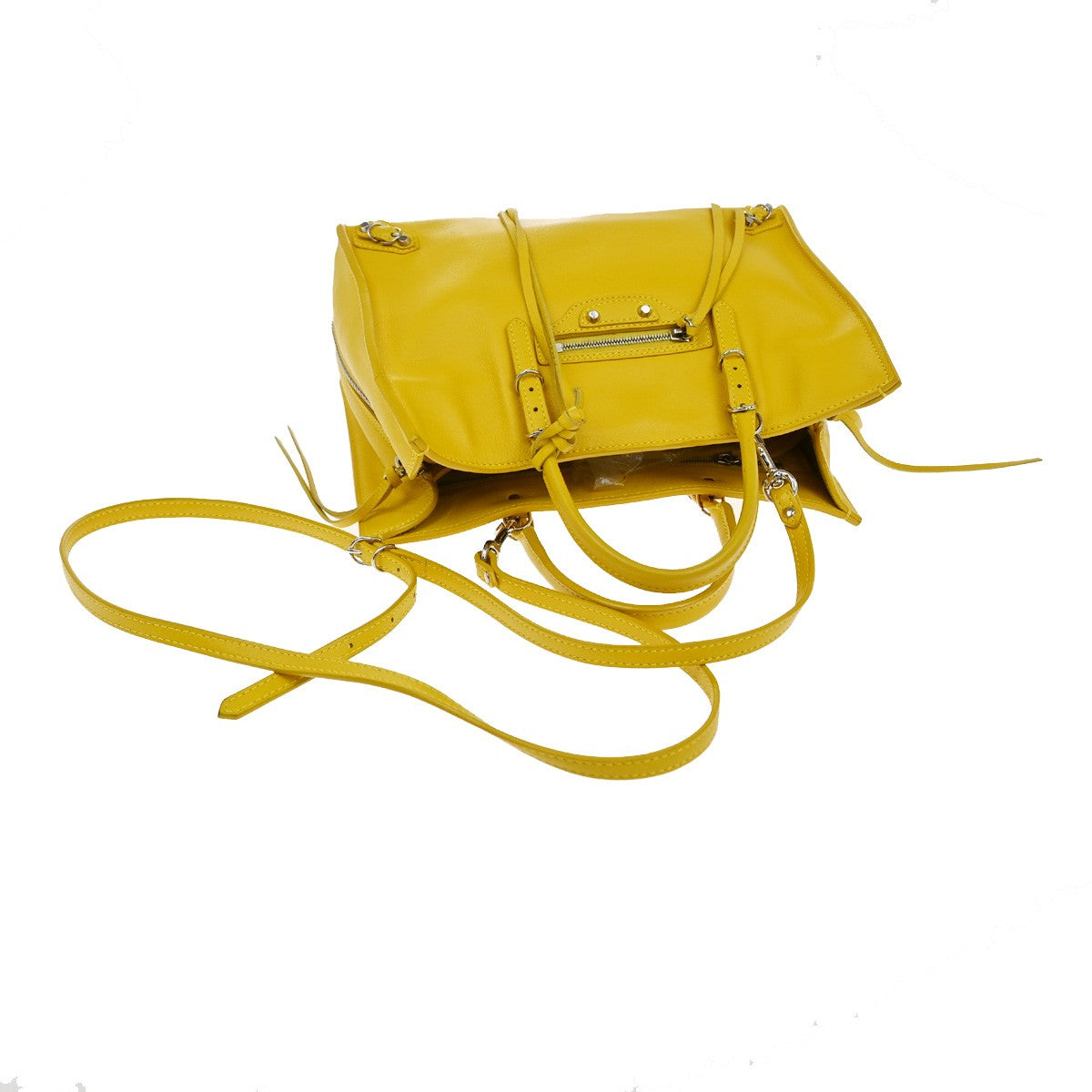 BALENCIAGA Paper Mini 2Way Shoulder Hand Bag Leather Yellow SHW Mirror 97YH797