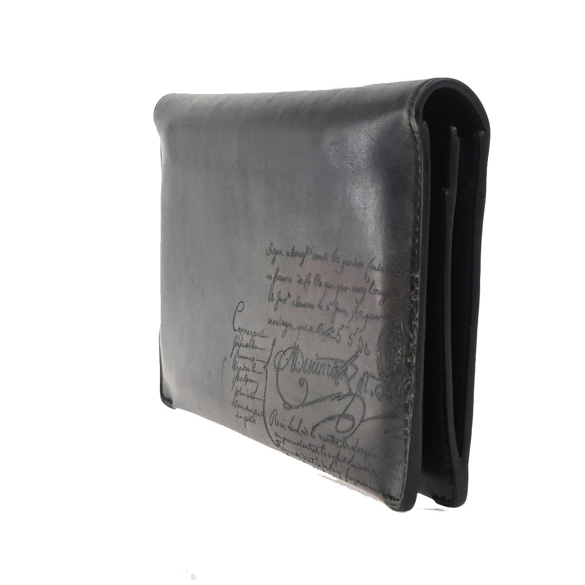 BERLUTI Logo Calligraphy Bifold Long Wallet Leather Patina Navy Blue 34KD078