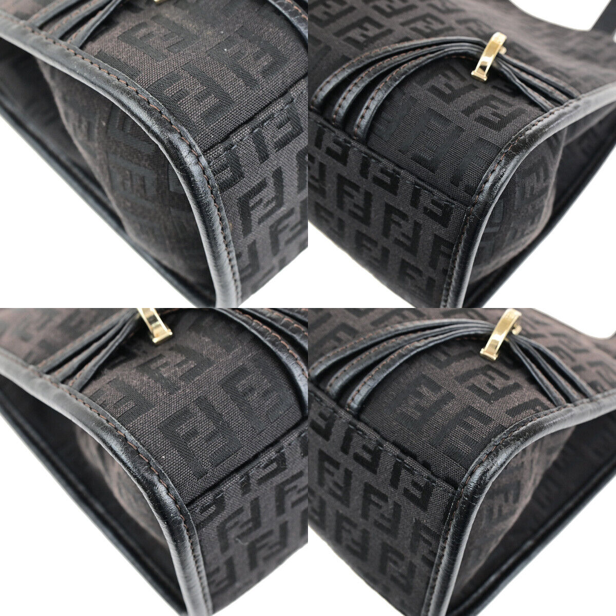 FENDI Logo Zucchino Pattern Shoulder Bag Canvas Leather Brown SHW Italy 70SJ497