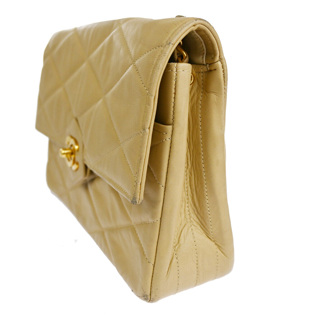 CHANEL CC Matelasse 23 Chain Shoulder Bag Leather Beige GHW Vintage 695RJ532