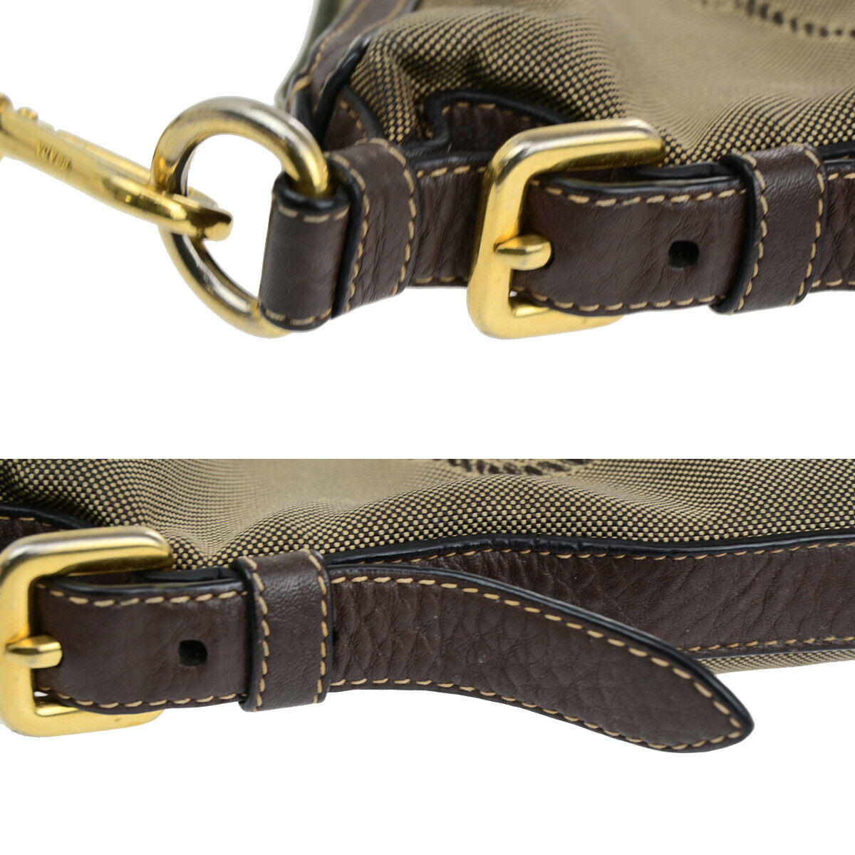 PRADA Logo Crossbody Shoulder Bag Jacquard Leather Brown GHW 60YF090