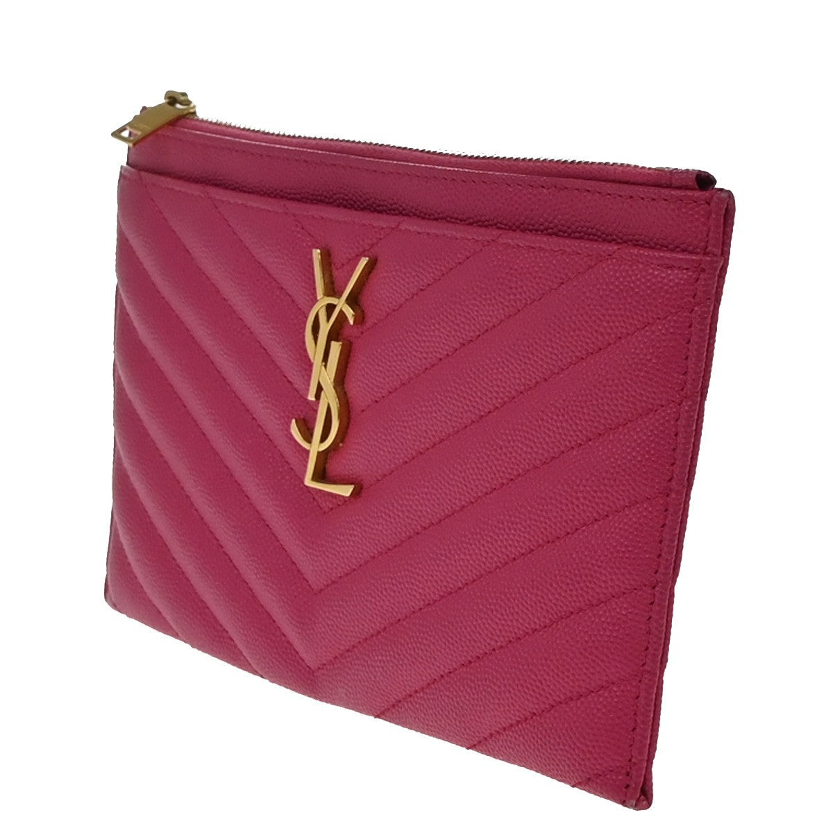 SAINT LAURENT Grain De Poudre Chevron Monogram Bill Pouch Bag Leather PK 86RF725