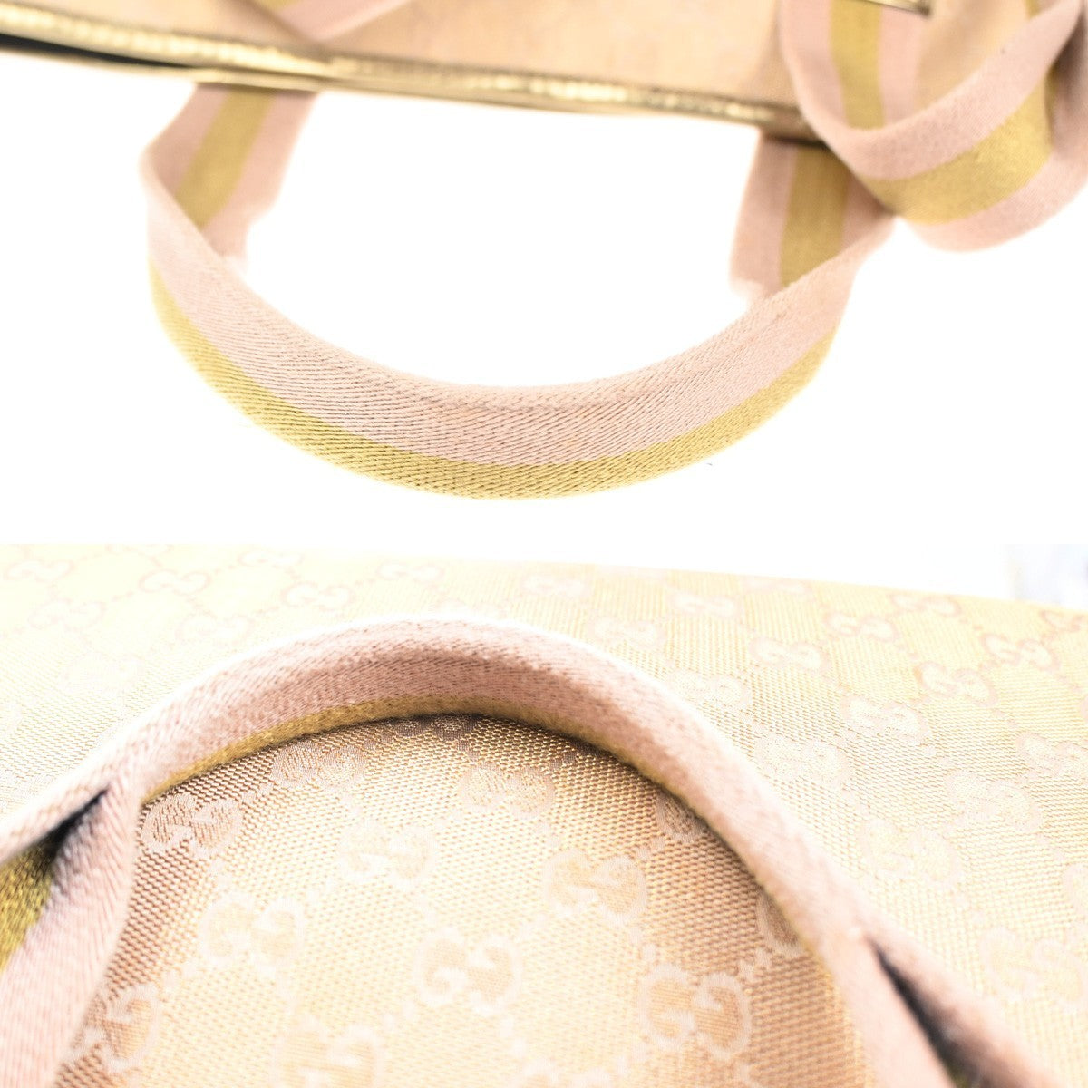GUCCI GG Logo Canvas Shoulder Tote Bag Canvas Leather Gold Italy 34CA678