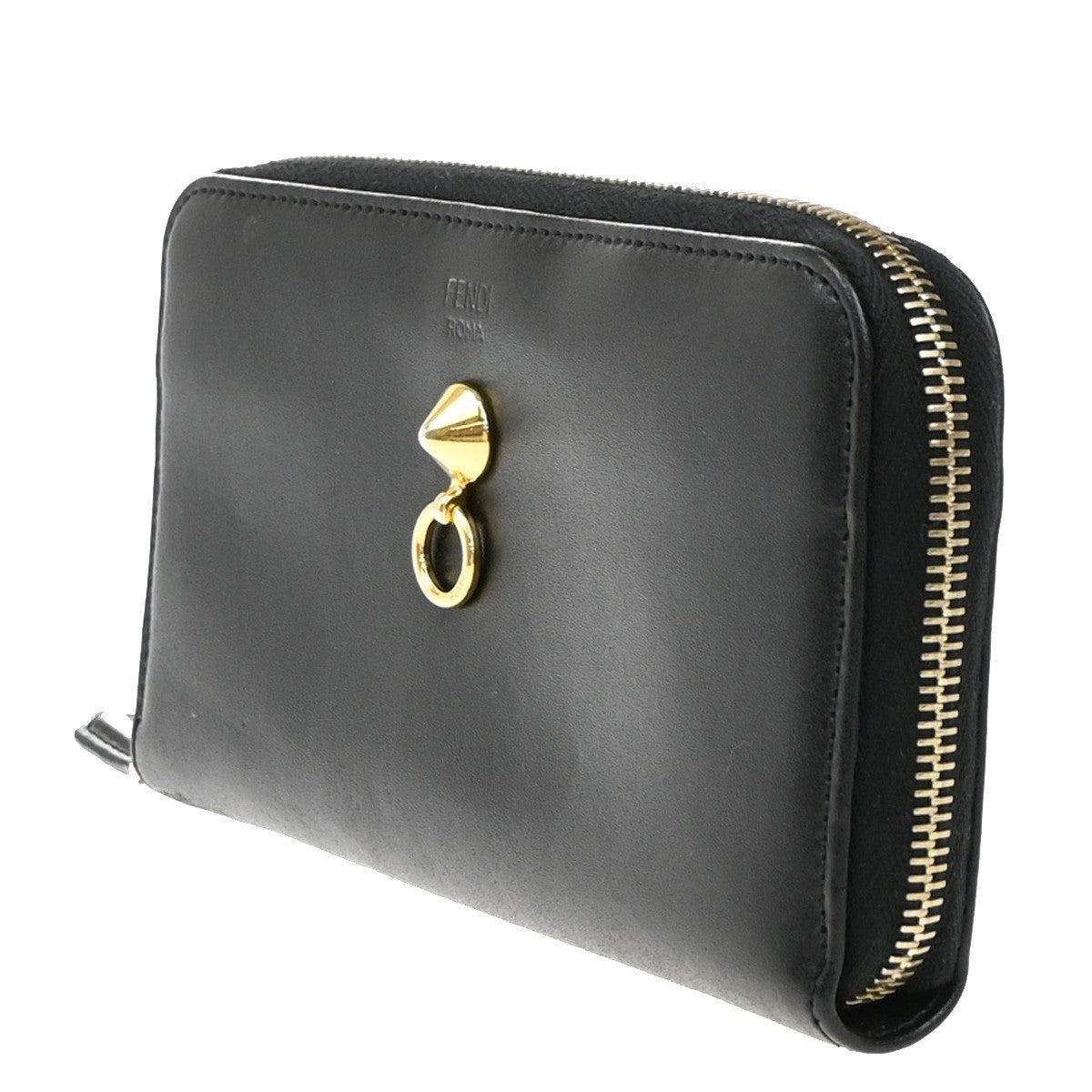 FENDI By The Way Logo Long Zip Around Wallet Leather Black GHW Italy 67KP310