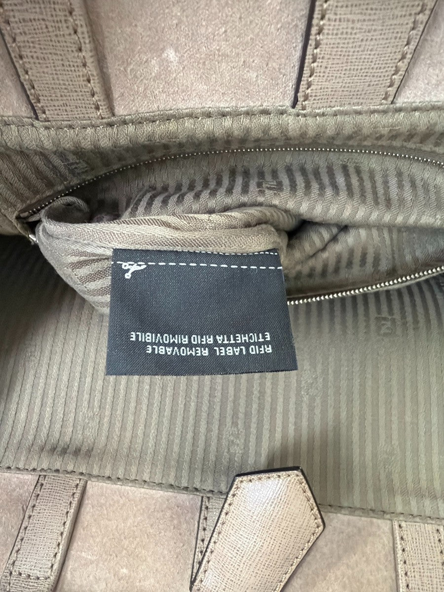 FENDI Logo Large 2Jours Hand Tote Bag Leather Beige Greige SHW Italy 32YH863