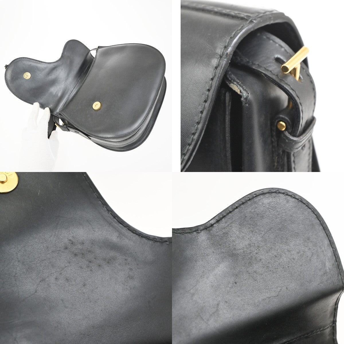 GUCCI Stirrup Saddle Flap Shoulder Bag Leather Italy Black GHW 62CA794