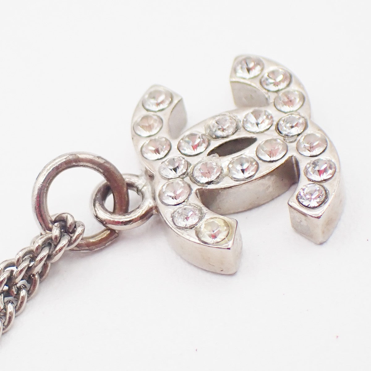 CHANEL CC Logo Rhinestone Chain Necklace Pendant B11V SHW Italy 87RQ025