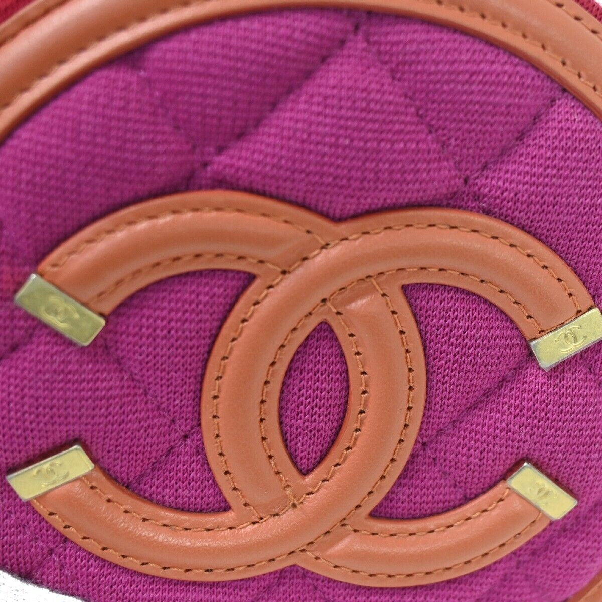 CHANEL CC Round Mini Chain Shoulder Bag Canvas Leather Red Magenta 377RH640