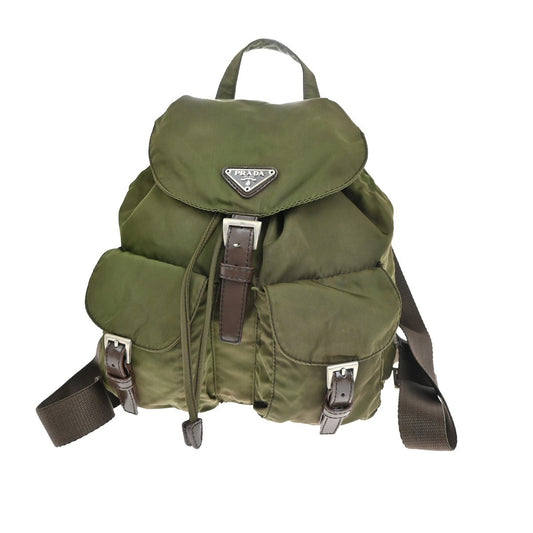 PRADA MILANO Logo Small Tessuto Backpack Bag Nylon Leather Khaki Itay 62KB706