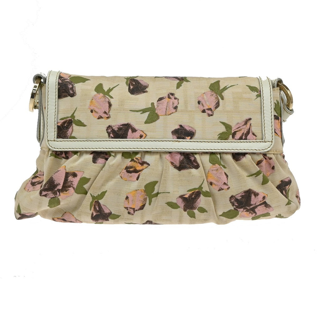 FENDI Logo Zucca Pattern Flower Hand Bag Canvas Leather Beige Pink Italy 88KB429