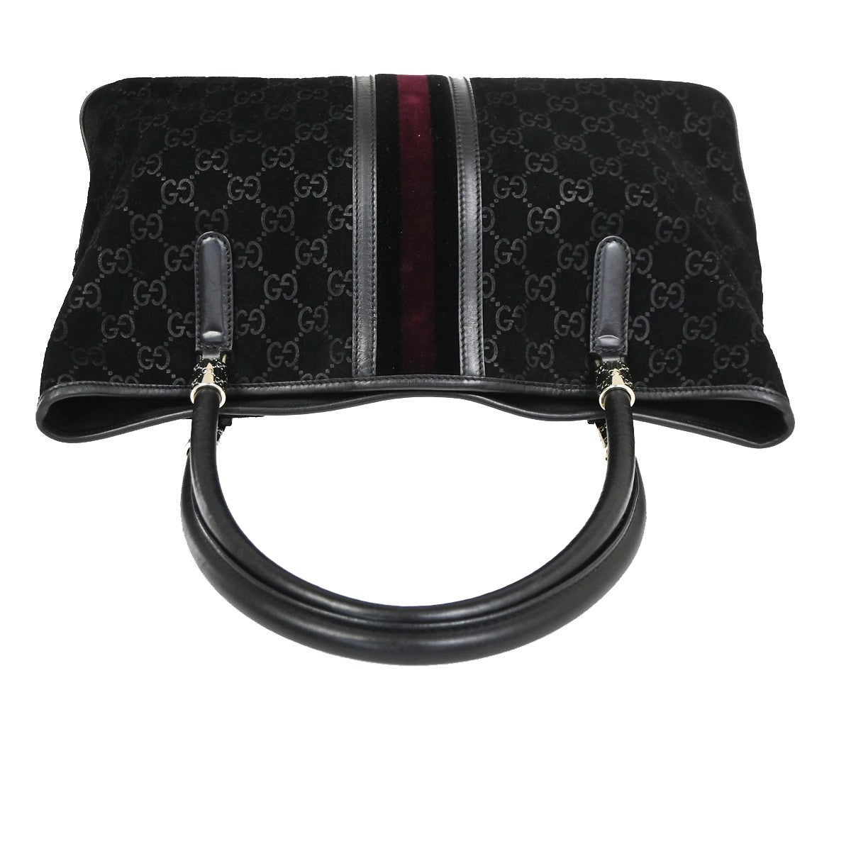 GUCCI GG Logo Sherry Line Shoulder Hand Bag Suede Leather Black Italy 10CA953