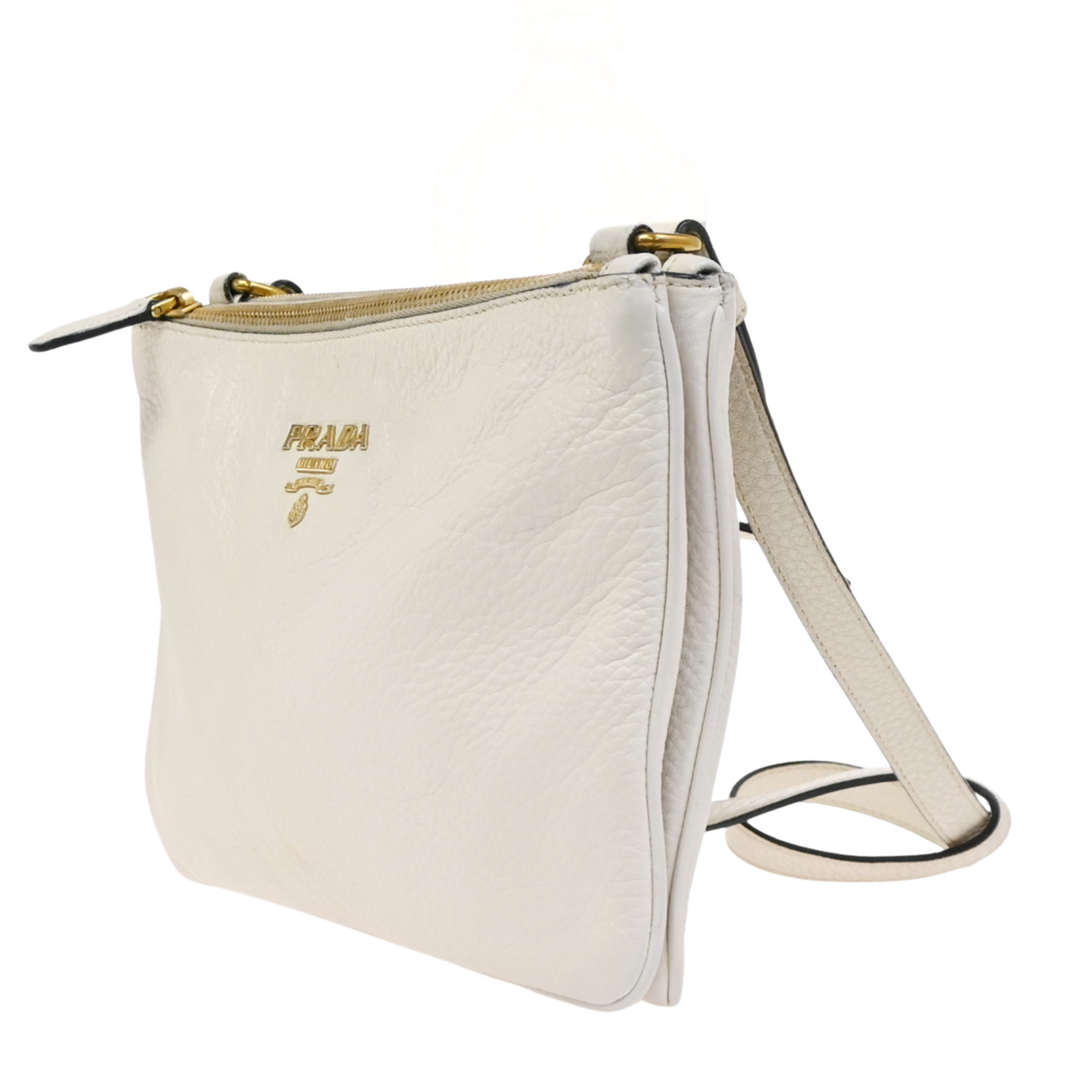 PRADA Logo Crossbody Mini Shoulder Bag Vitello Daino Leather White GHW 76KC639