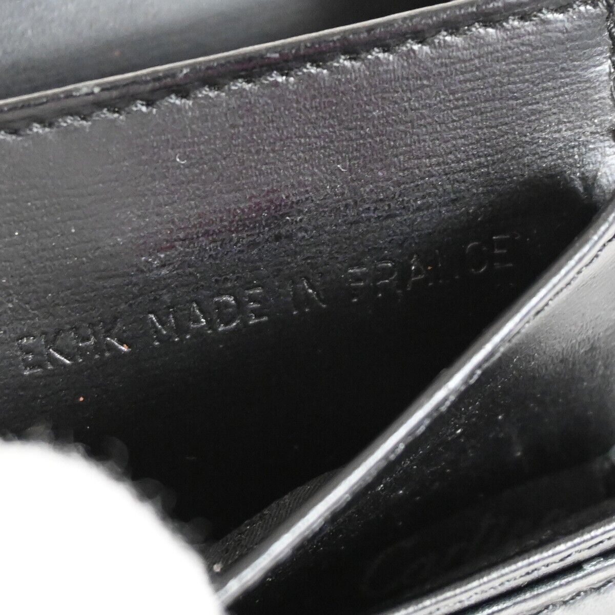 CARTIER 2C Logo Bifold Wallet Purse Leather Black Silver Made in France 07FA043