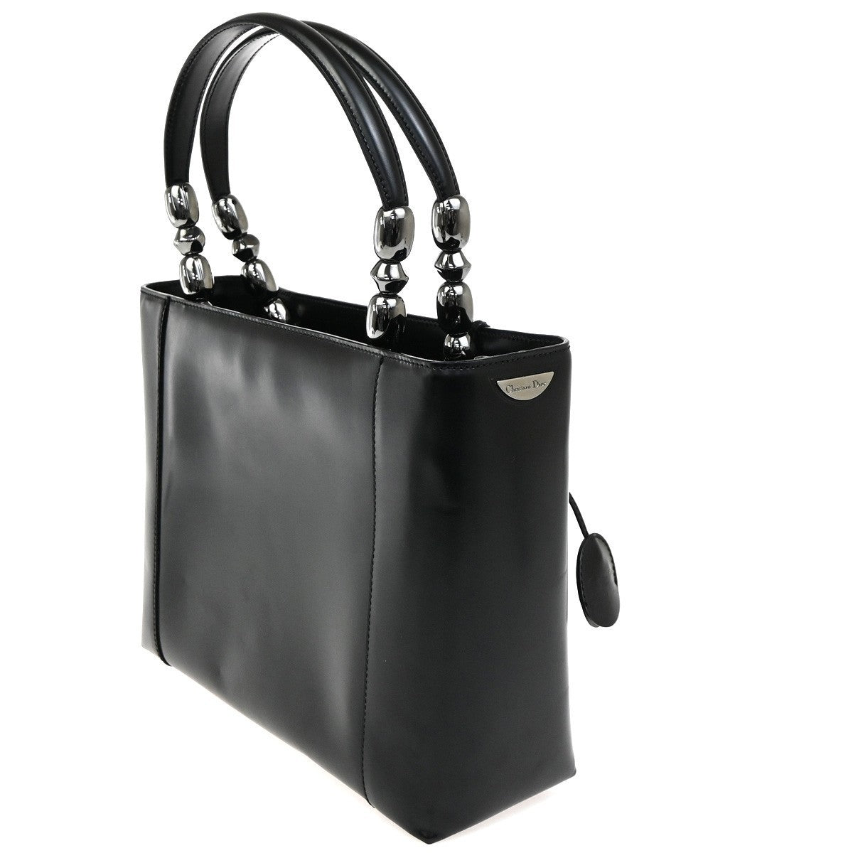 CHRISTIAN DIOR LOGO Maris Pearl  Tote Hand Bag Black SHW Italy 95TA404