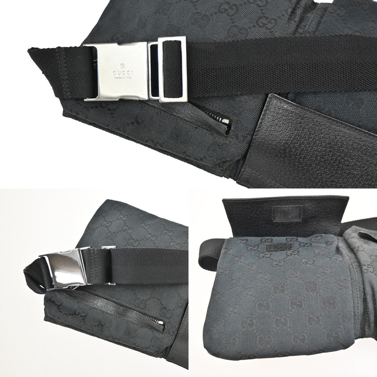 GUCCI Logo GG Pattern Mini Waist Belt Bag Canvas Leather Black SHW Italy 85KC747