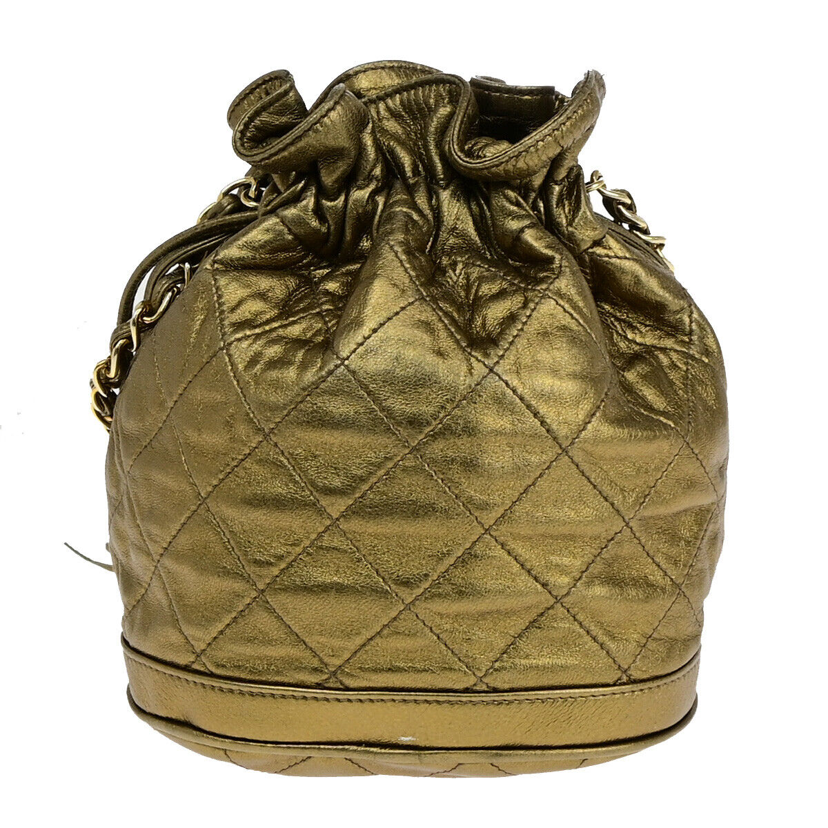 CHANEL CC Matelasse Drawstring Mini Chain Shoulder Bag Leather Gold GHW 390RK134