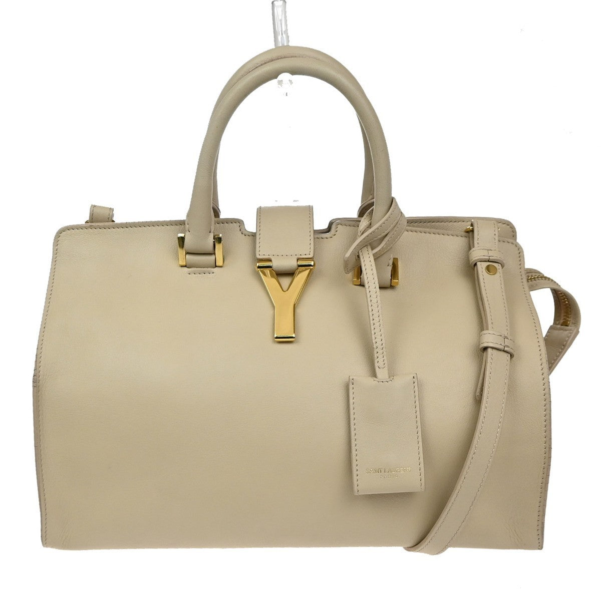 SAINT LAURENT  Logo Classic Y Cabas 2 Way Hand Bag Leather Beige Gold 72KP447